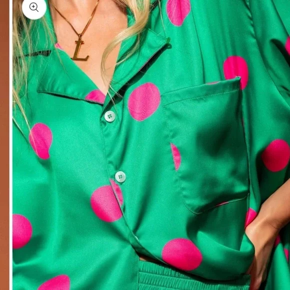 Dressed in lala set Green and Pink Polka Dot Pajama Set - Picture 2 of 4